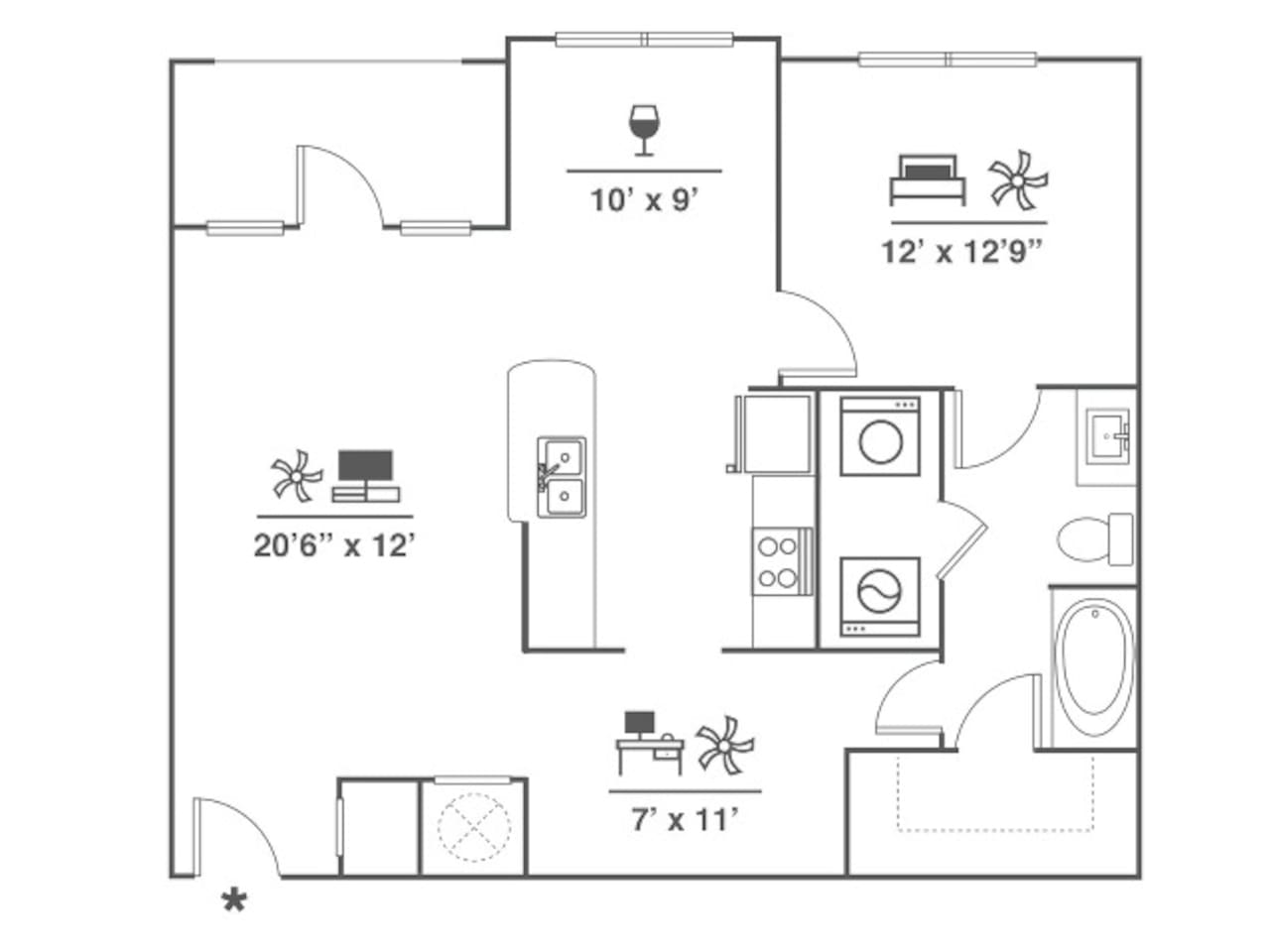 Floorplan diagram for A2, showing 1 bedroom