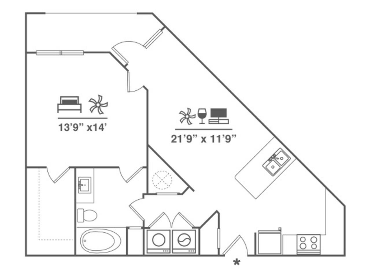 Floorplan diagram for A3, showing 1 bedroom