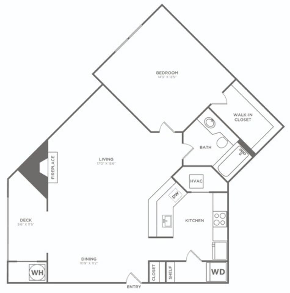 Floorplan diagram for One Bedroom One Bath (800 SF), showing 1 bedroom