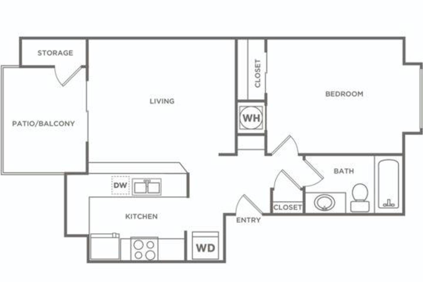 Floorplan diagram for One Bedroom (583 SF) Renovated, showing 1 bedroom