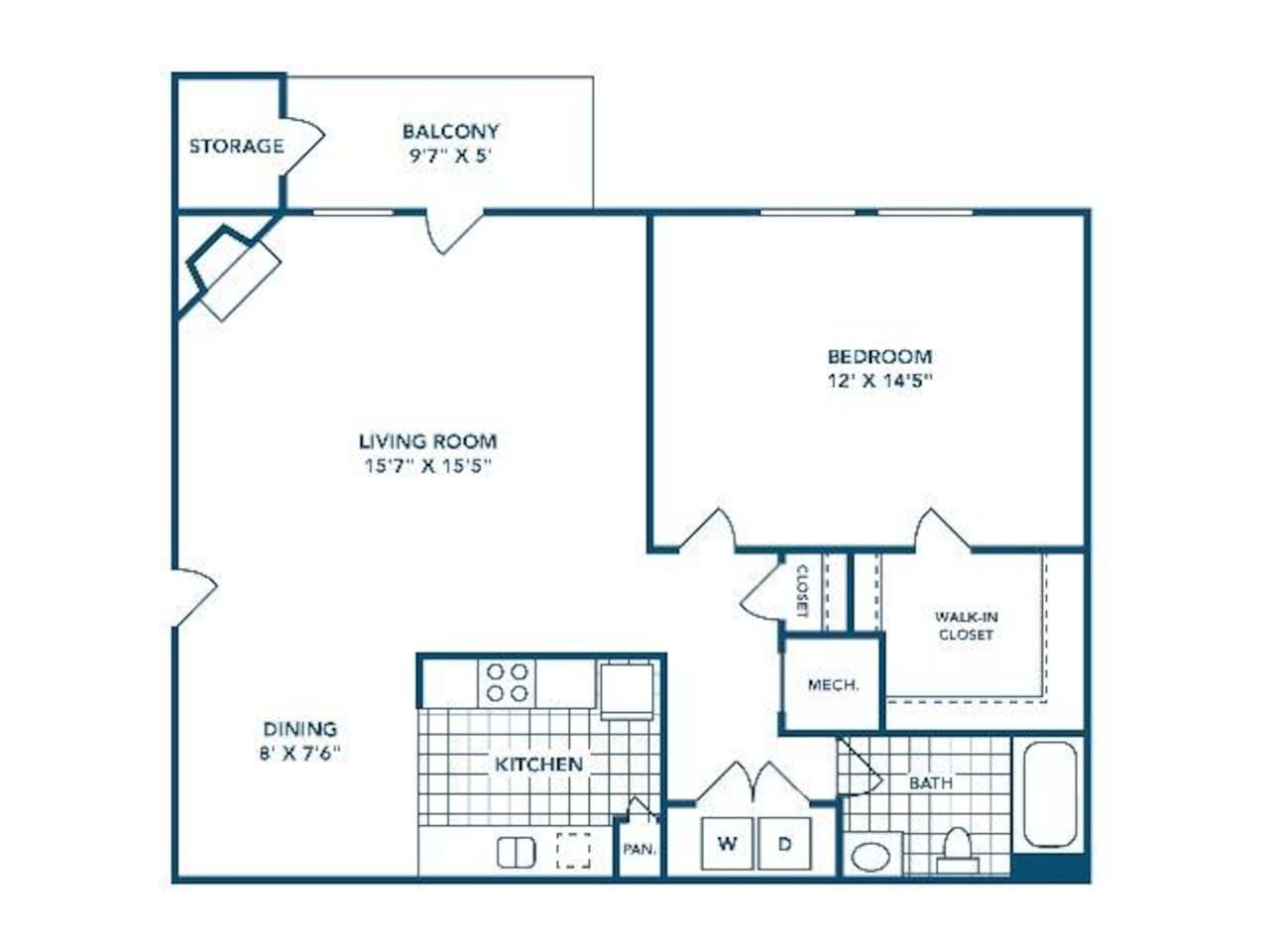 Floorplan diagram for A, showing 1 bedroom