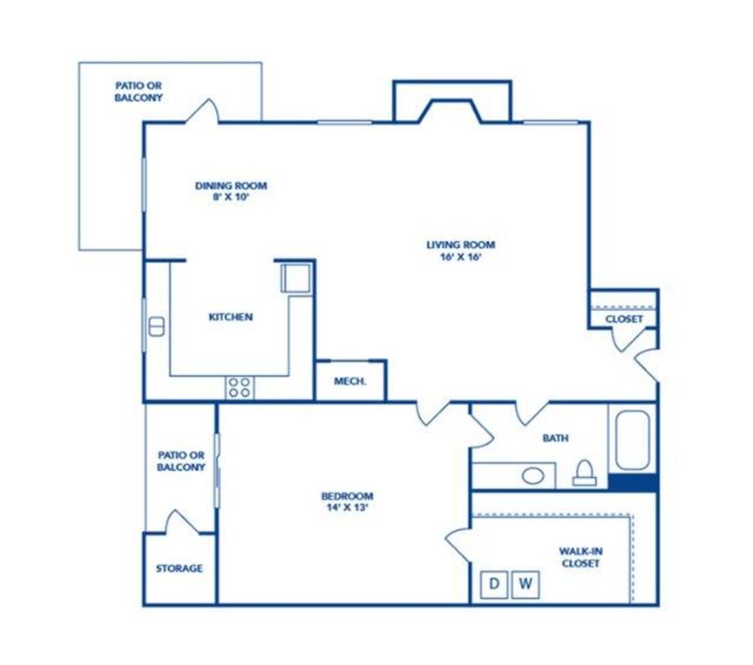 Floorplan diagram for Torino, showing 1 bedroom