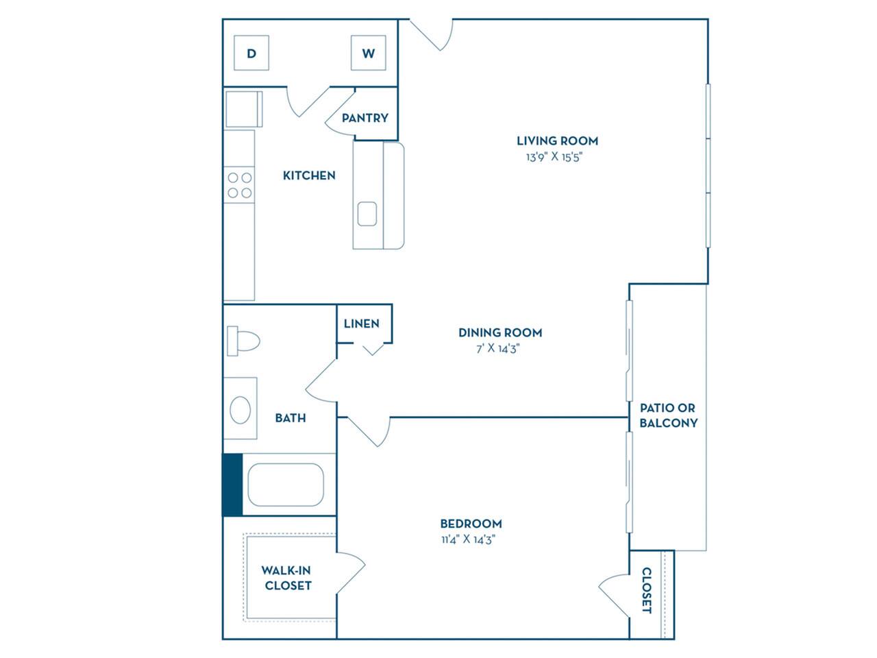 Floorplan diagram for Almeria | Renovated, showing 1 bedroom