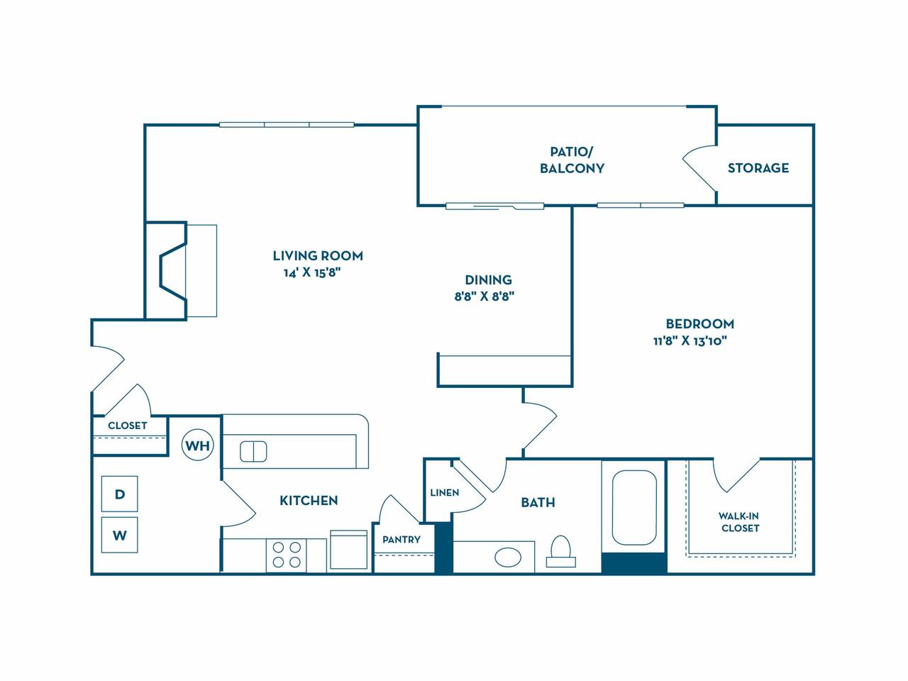 Floorplan diagram for Clairet 1, showing 1 bedroom