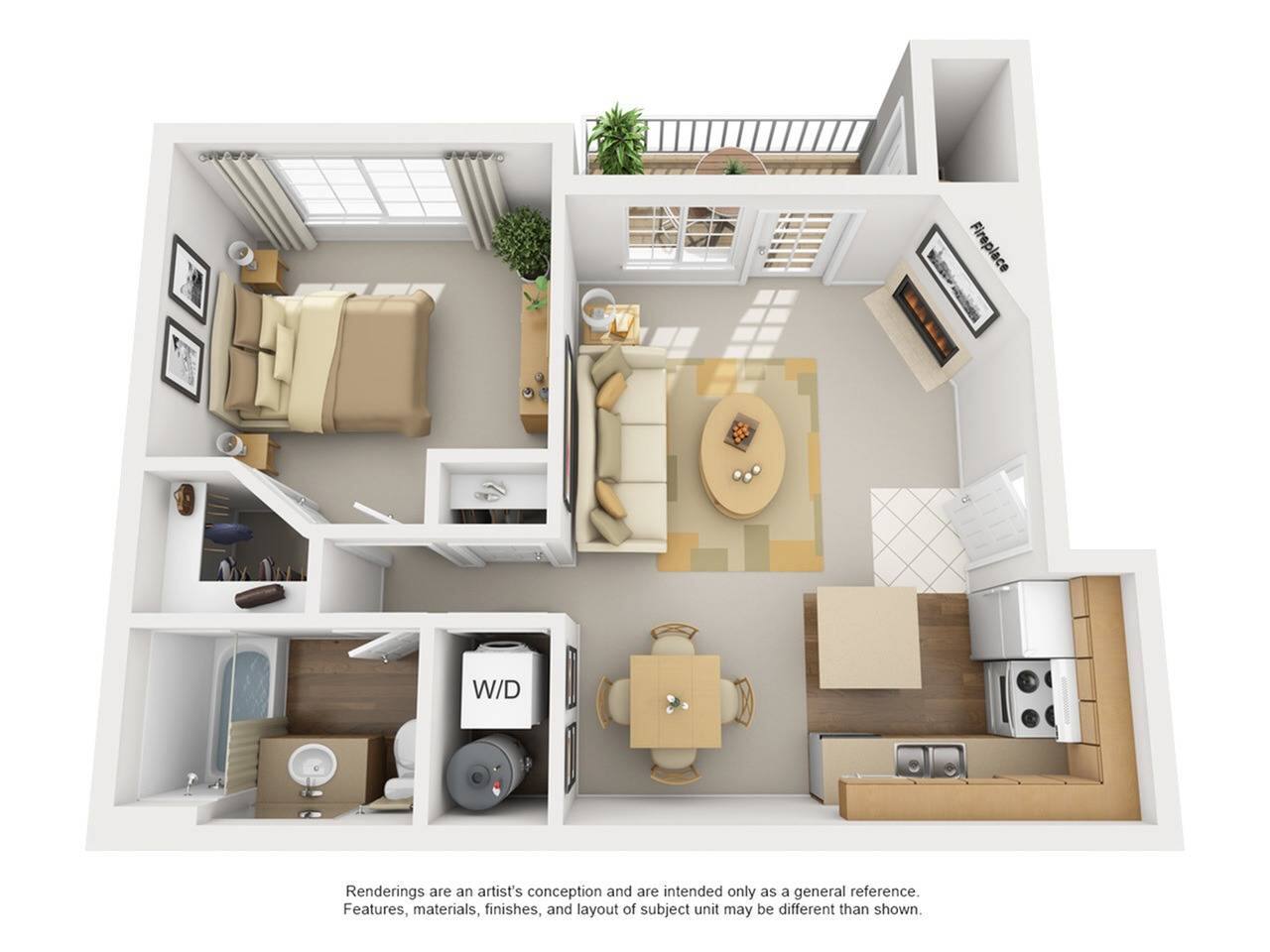 Floorplan diagram for Ajax, showing 1 bedroom