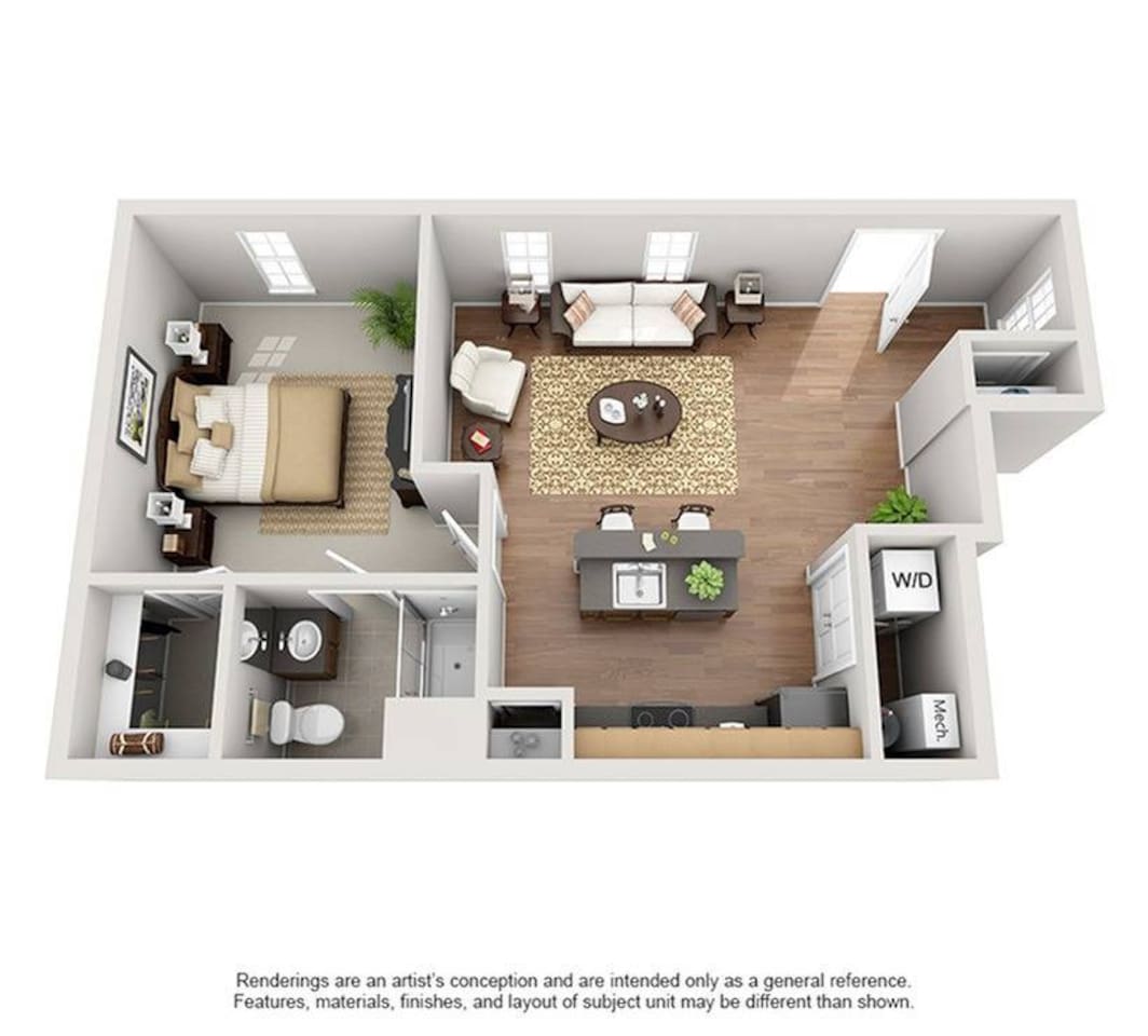 Floorplan diagram for Bentley Flat I, showing 1 bedroom