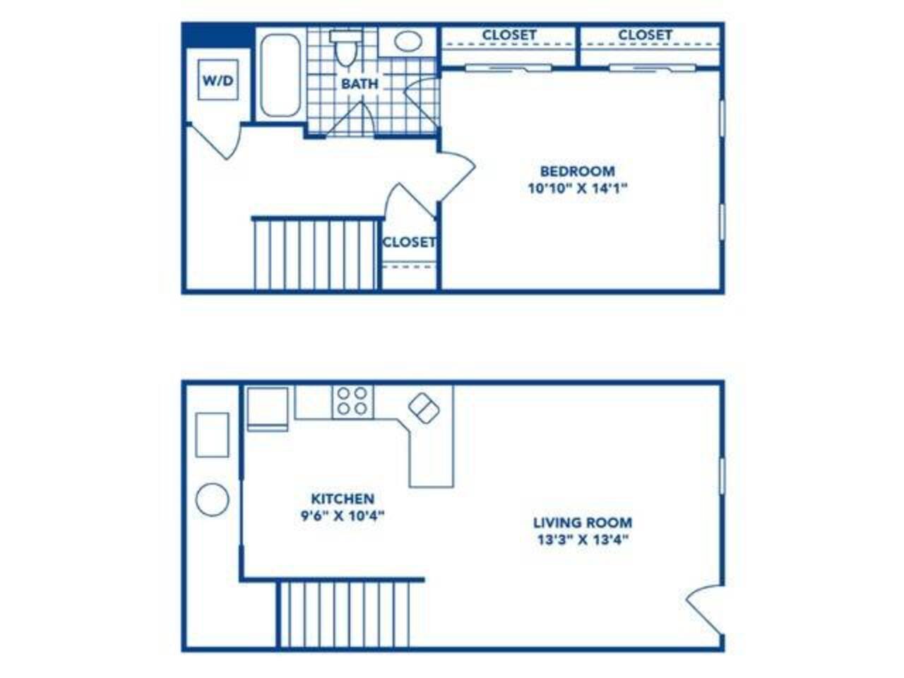 Floorplan diagram for Bentley Townhome I, showing 1 bedroom