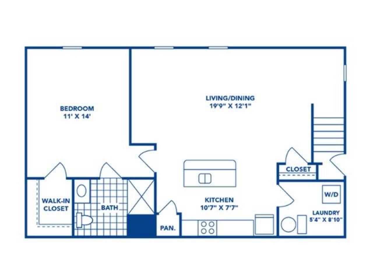 Floorplan diagram for Bentley Flat II, showing 1 bedroom