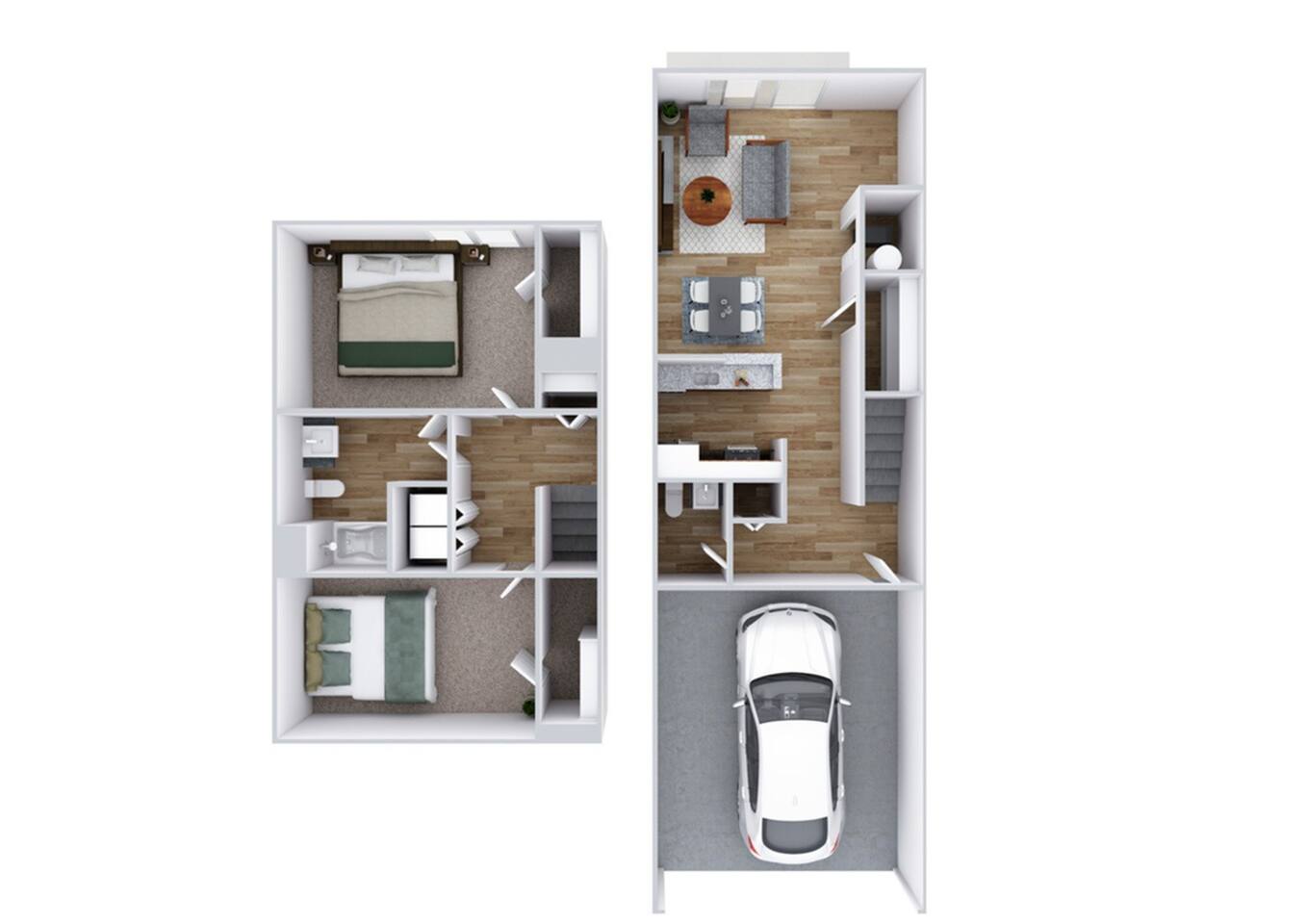 Floorplan diagram for Manor w/ Garage (Townhome), showing 2 bedroom