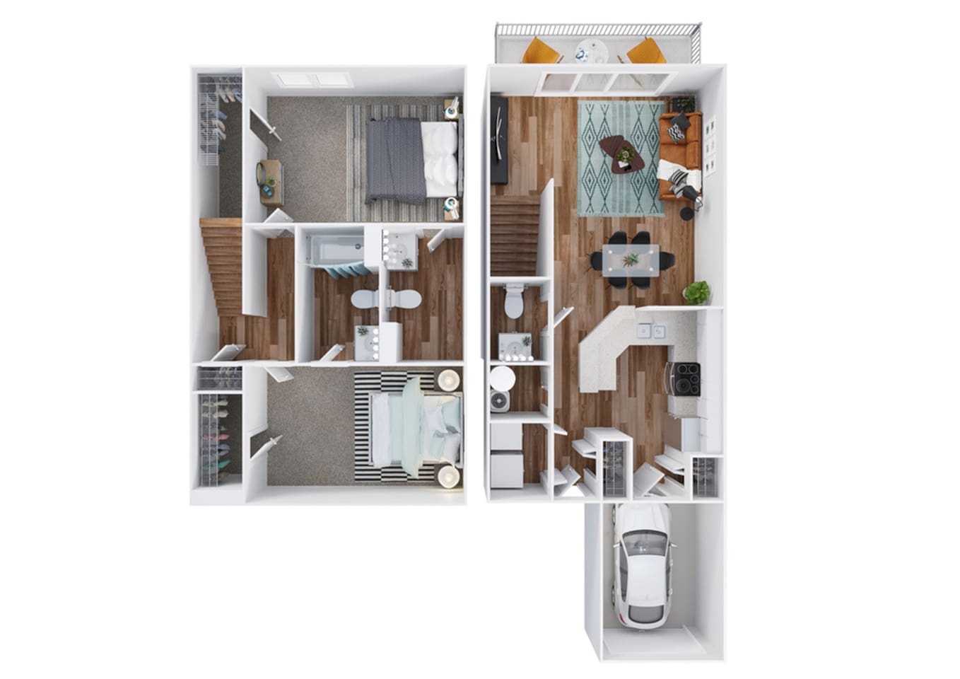 Floorplan diagram for Haven w/ Garage (Townhome), showing 2 bedroom