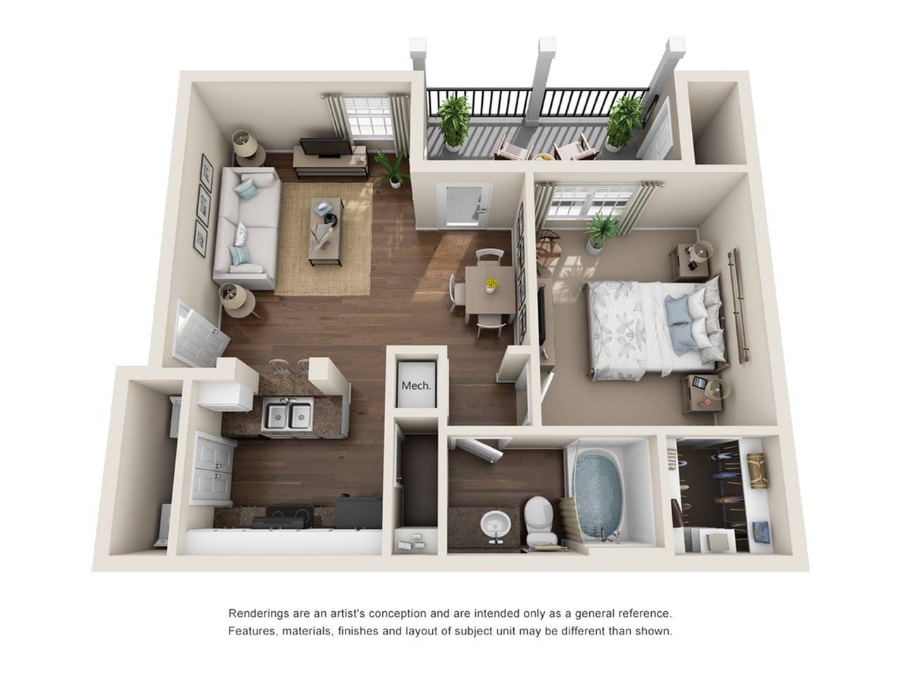 Floorplan diagram for Tributary, showing 1 bedroom