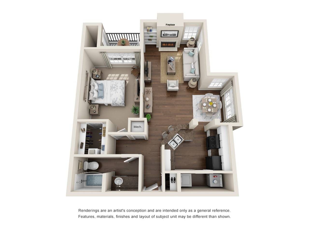 Floorplan diagram for Shoreline, showing 1 bedroom