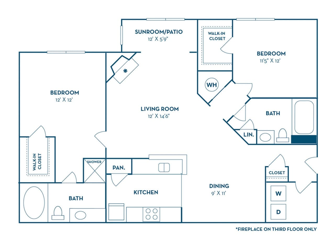 Floorplan diagram for B3, showing 2 bedroom