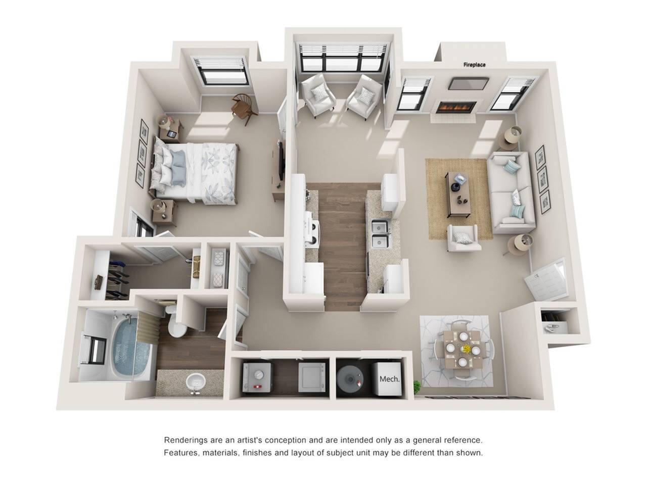 Floorplan diagram for B, showing 1 bedroom
