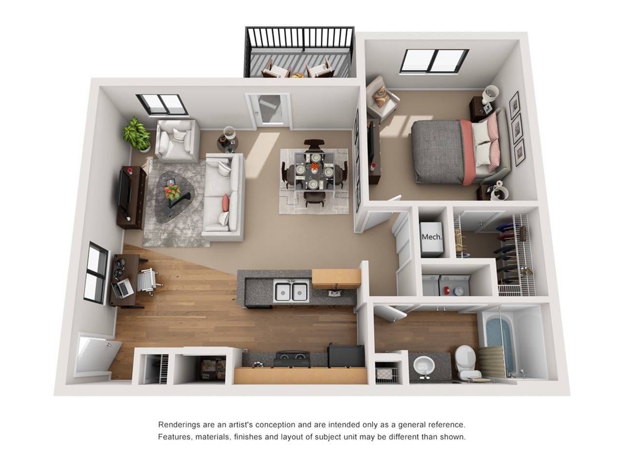 Floorplan diagram for Fern, showing 1 bedroom
