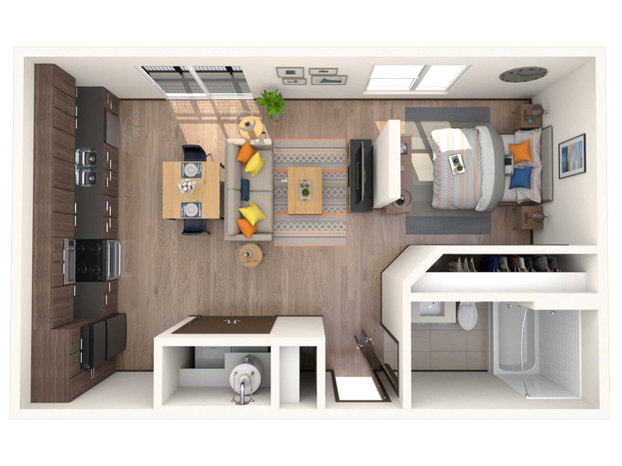 Floorplan diagram for E1, showing Studio