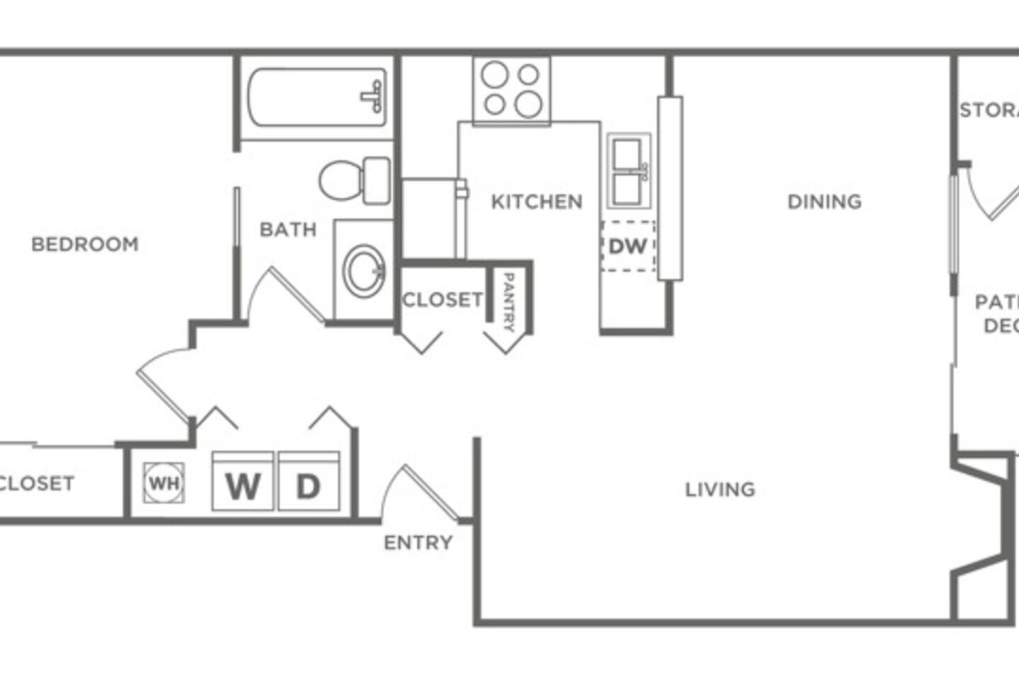 Floorplan diagram for One Bedroom One Bath (691 SF), showing 1 bedroom