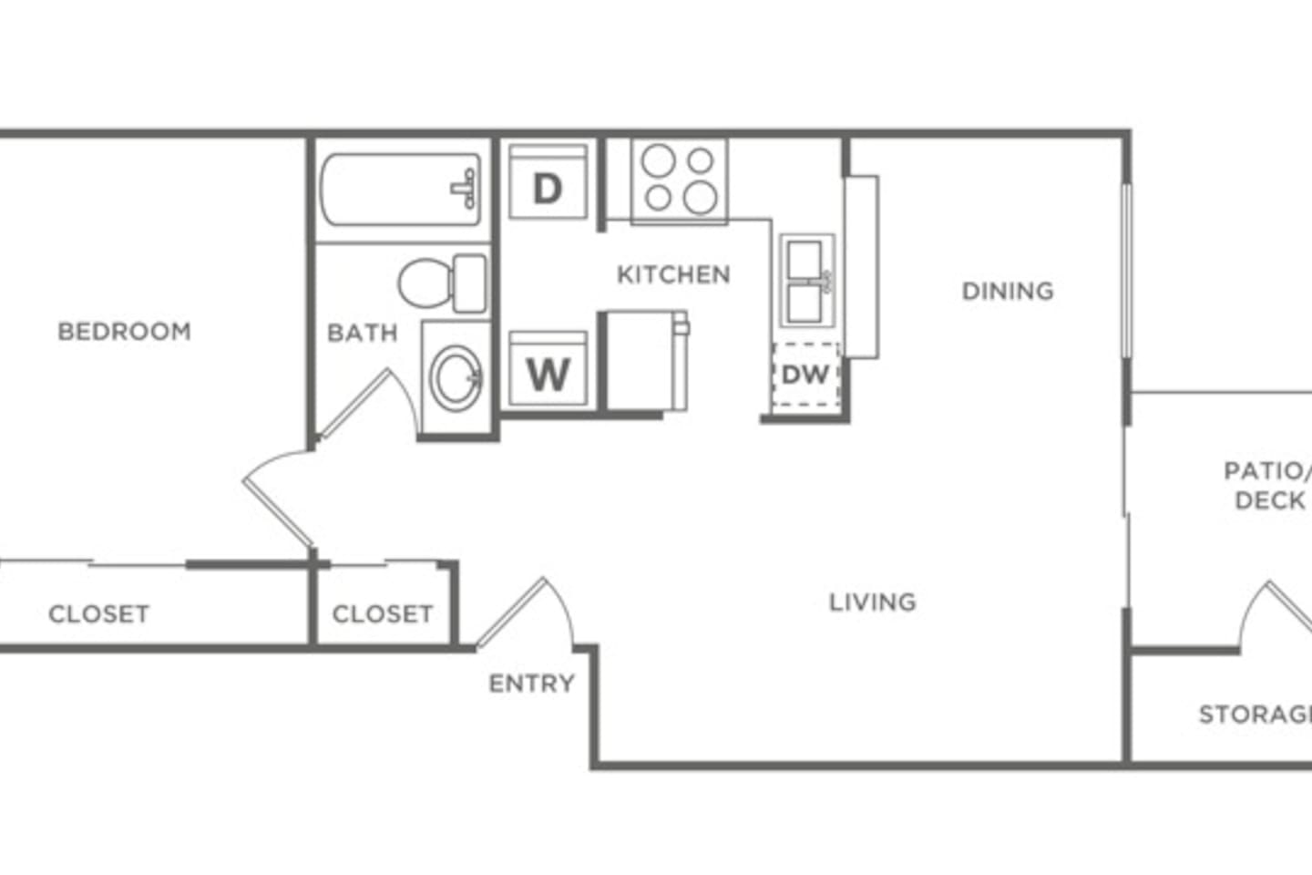Floorplan diagram for One Bedroom One Bath (692 SF), showing 1 bedroom