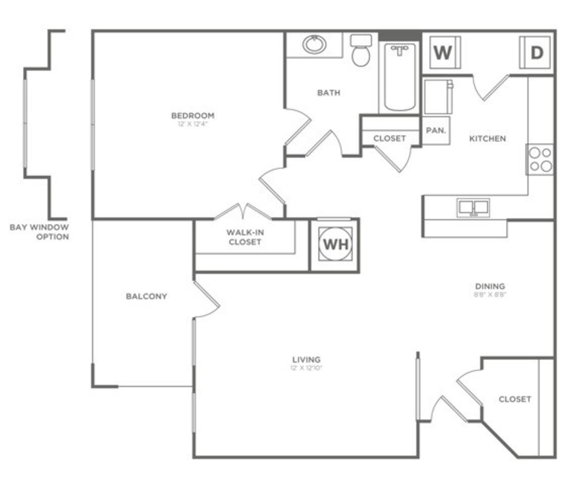 Floorplan diagram for Ascot with Bay (773 SF), showing 1 bedroom