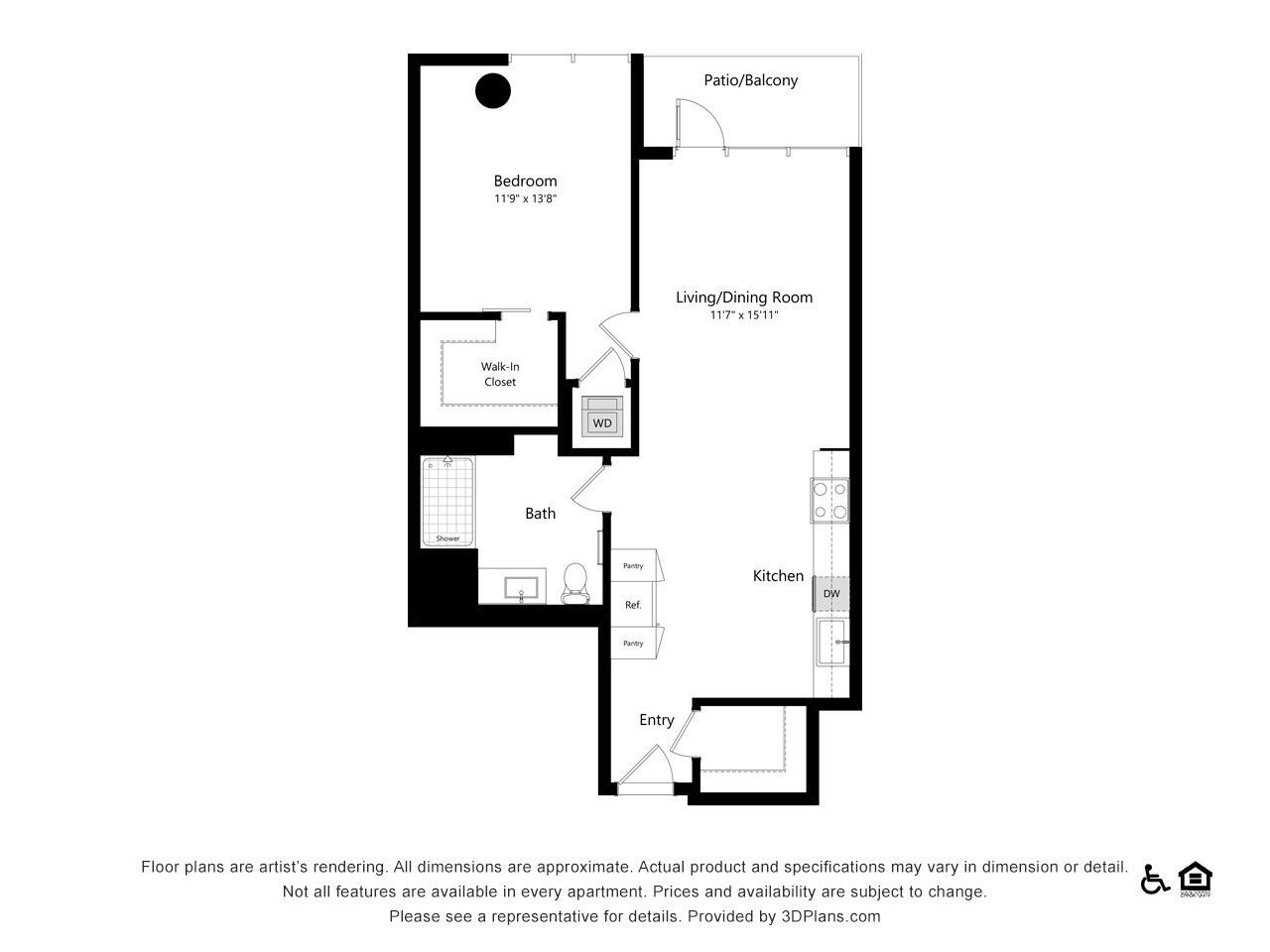 Floorplan diagram for B3, showing 1 bedroom