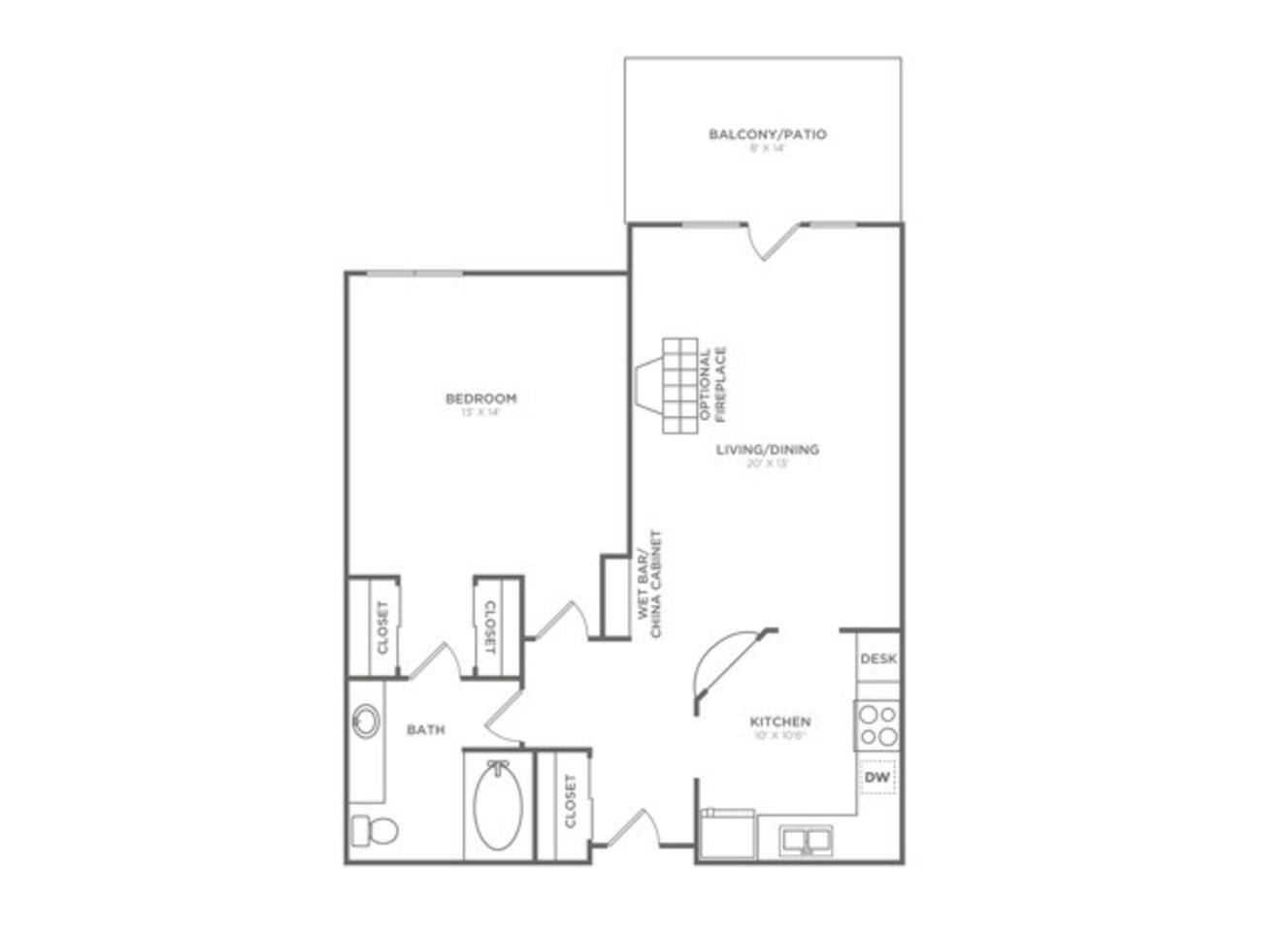 Floorplan diagram for A1A, showing 1 bedroom