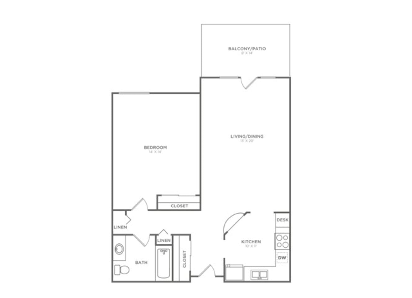 Floorplan diagram for A1E, showing 1 bedroom
