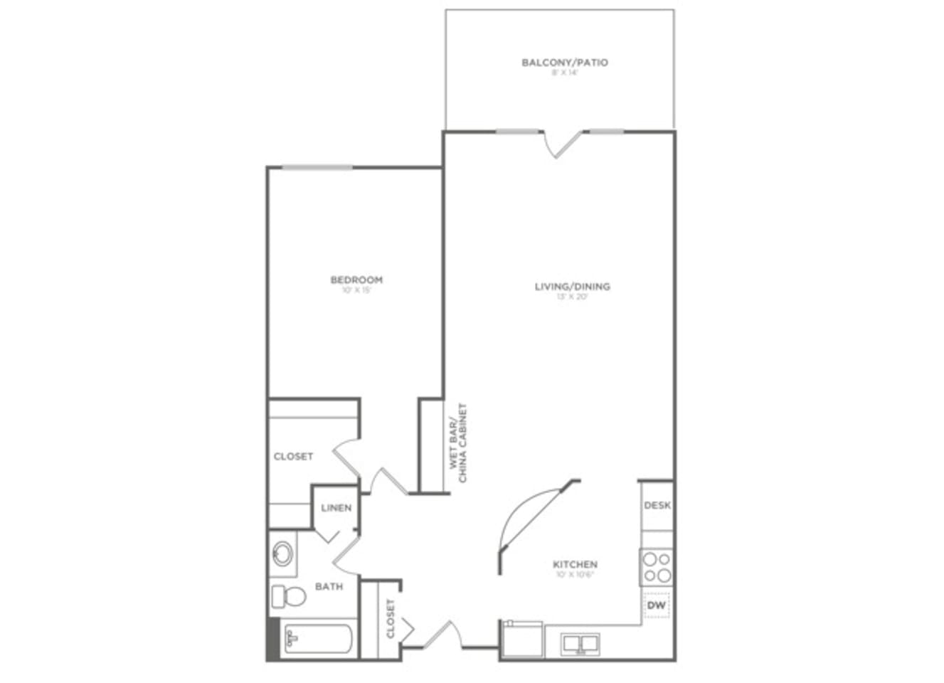 Floorplan diagram for A1W, showing 1 bedroom