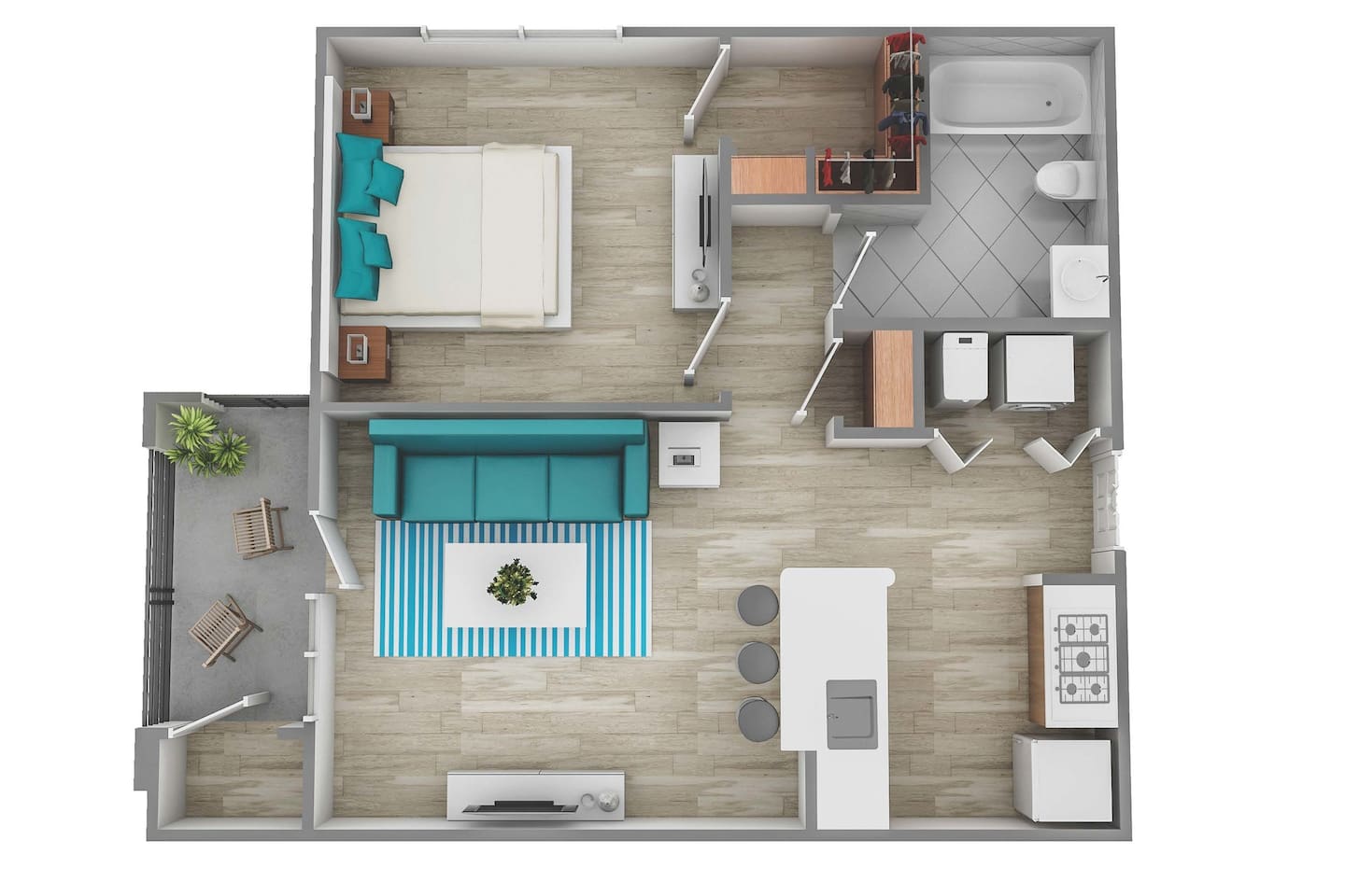 Floorplan diagram for One Bedroom One Bath (579 SF), showing 1 bedroom