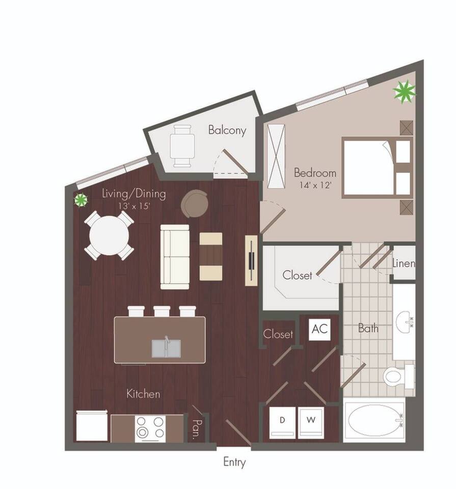Floorplan diagram for Blossom, showing 1 bedroom