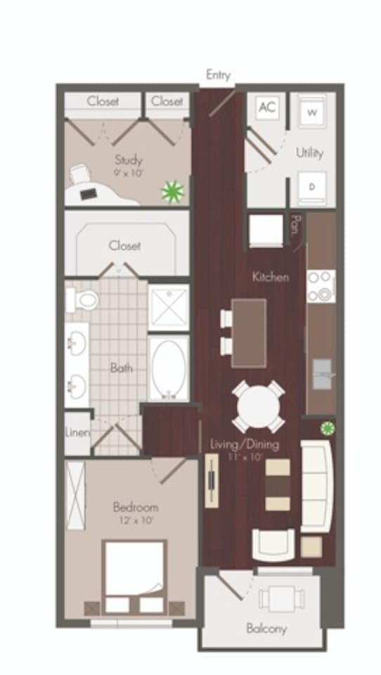 Floorplan diagram for Haskell - Renovated, showing 1 bedroom