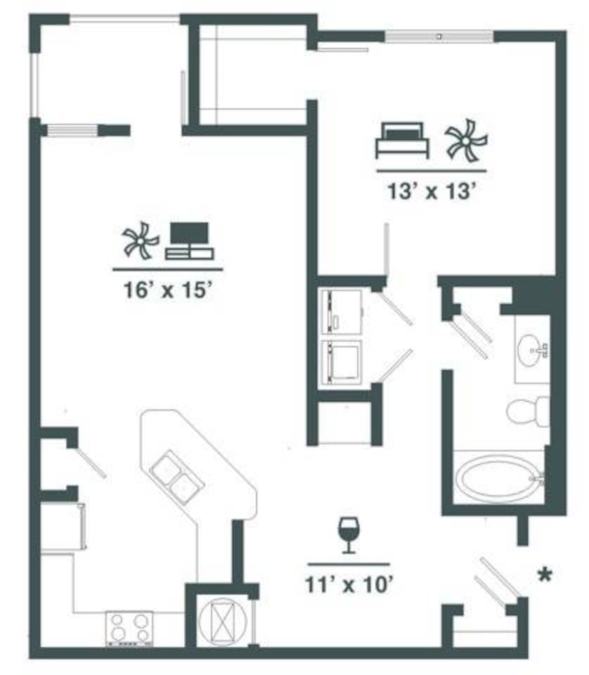 Floorplan diagram for A1, showing 1 bedroom