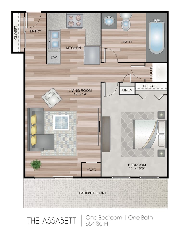Floorplan diagram for Assabet Tower, showing 1 bedroom