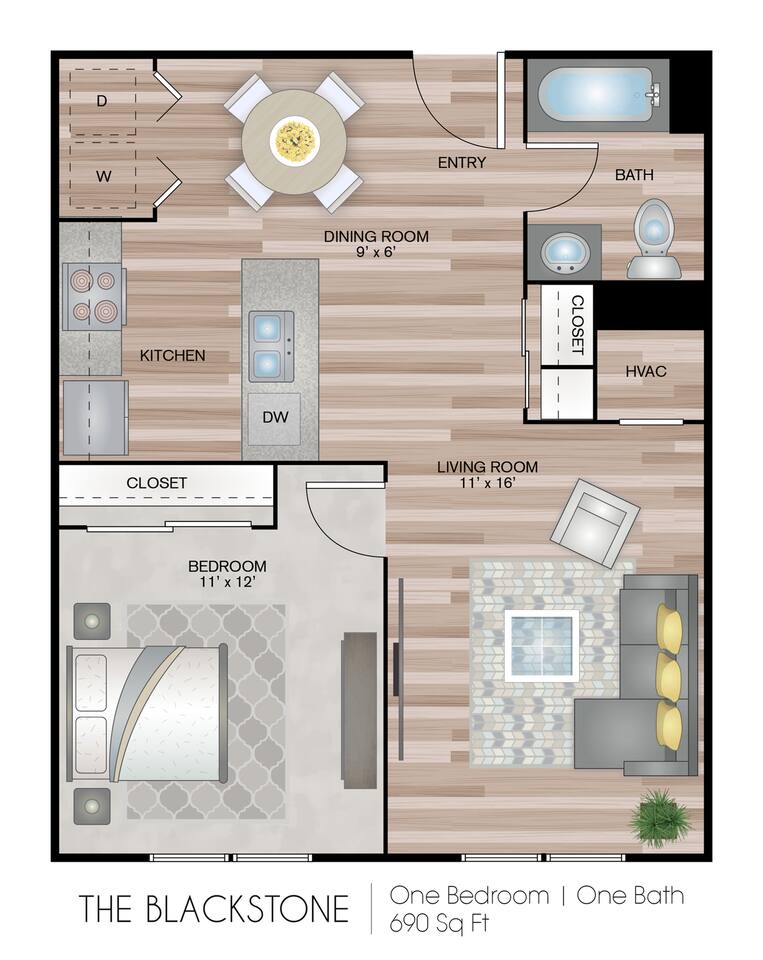 Floorplan diagram for Blackstone Garden, showing 1 bedroom