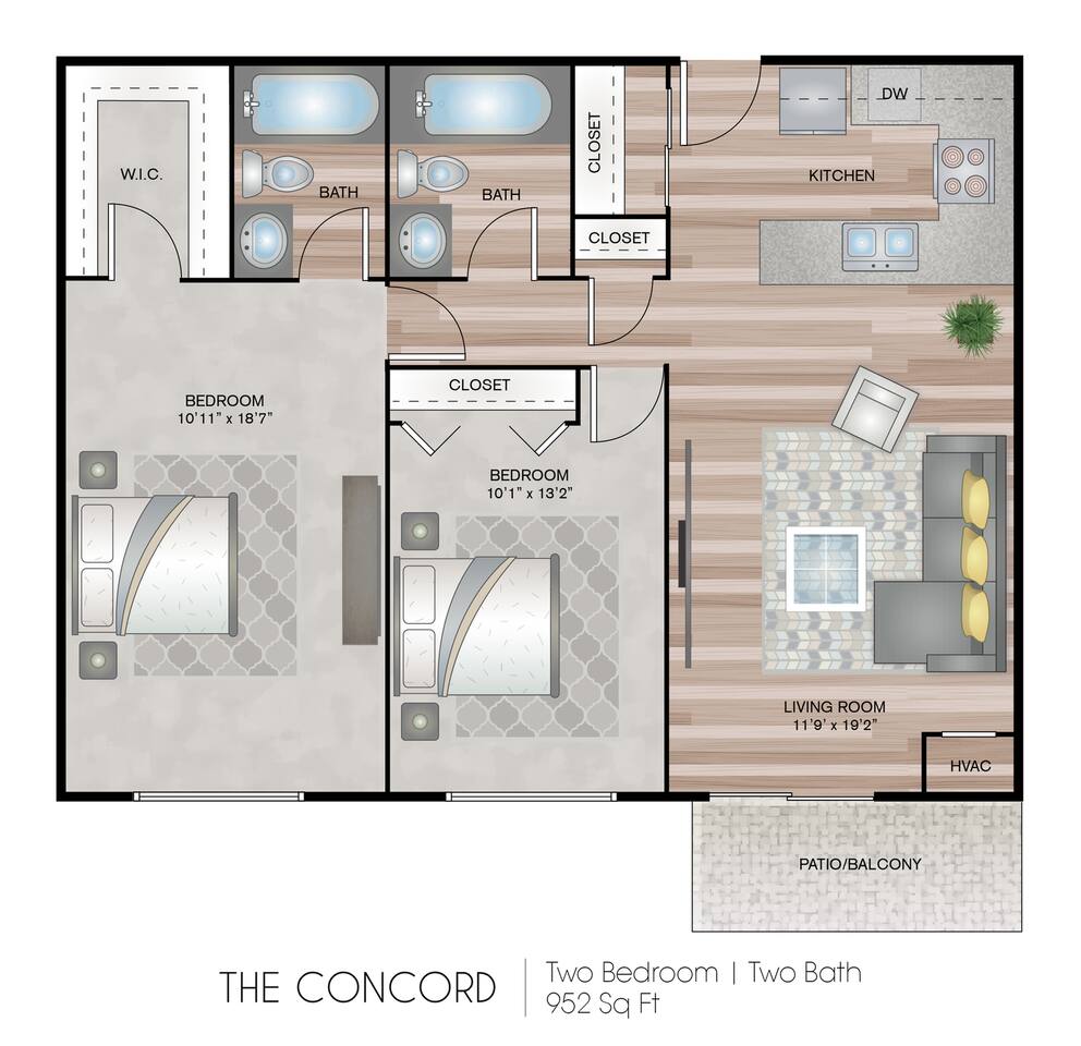 Floorplan diagram for Concord Tower, showing 2 bedroom