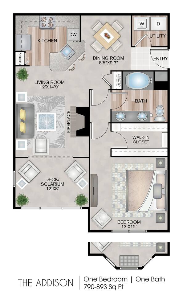 Floorplan diagram for The Addison With Solarium, showing 1 bedroom