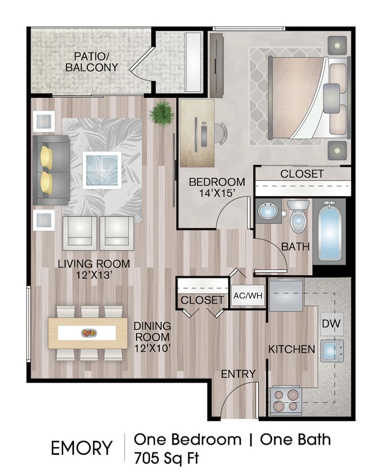 Floorplan diagram for Emory, showing 1 bedroom