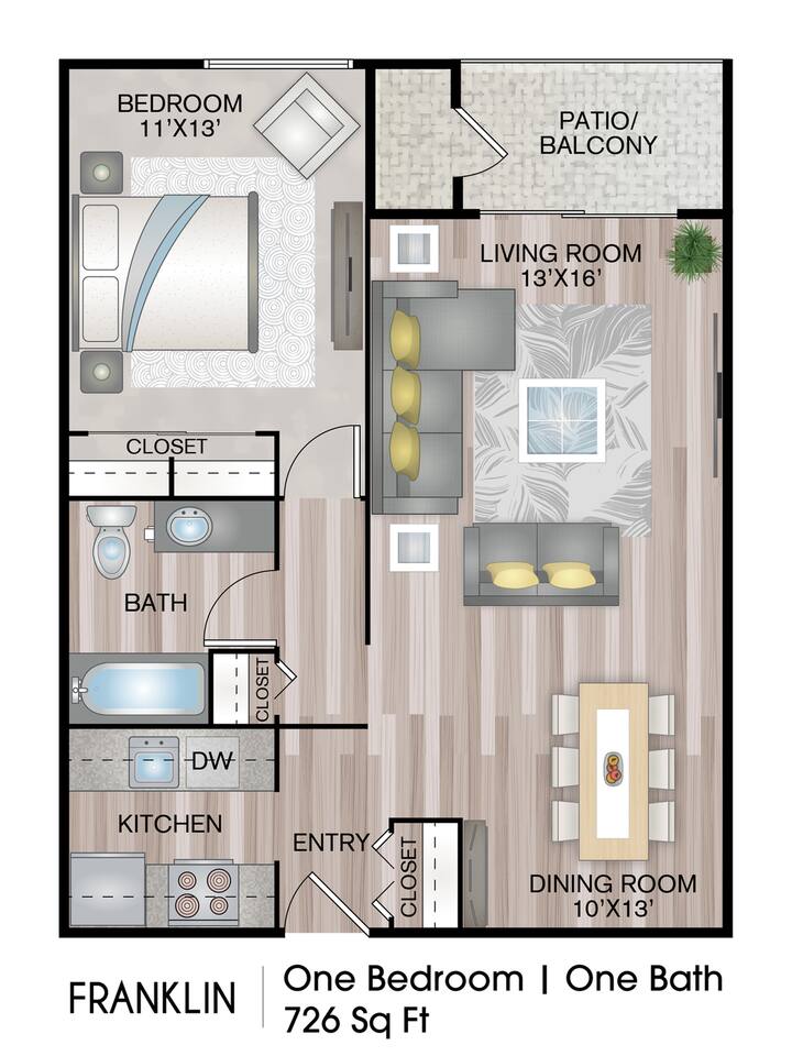 Floorplan diagram for Franklin, showing 1 bedroom
