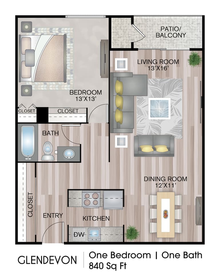 Floorplan diagram for Glendevon, showing 1 bedroom