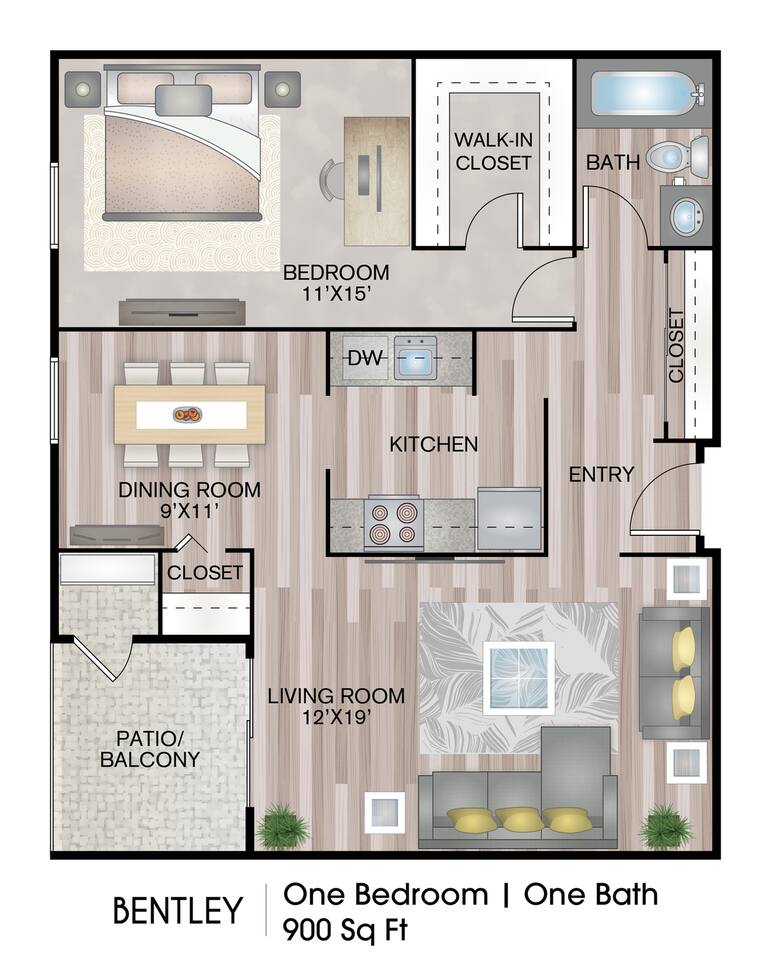 Floorplan diagram for Bentley, showing 1 bedroom