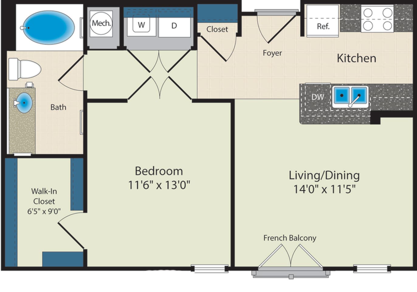 Floorplan diagram for The Harding, showing 1 bedroom