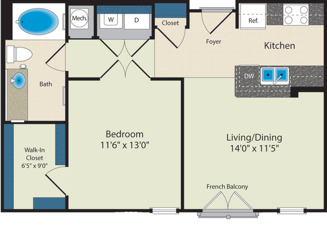 Floorplan diagram for The Eisenhower - MPDU, showing 1 bedroom