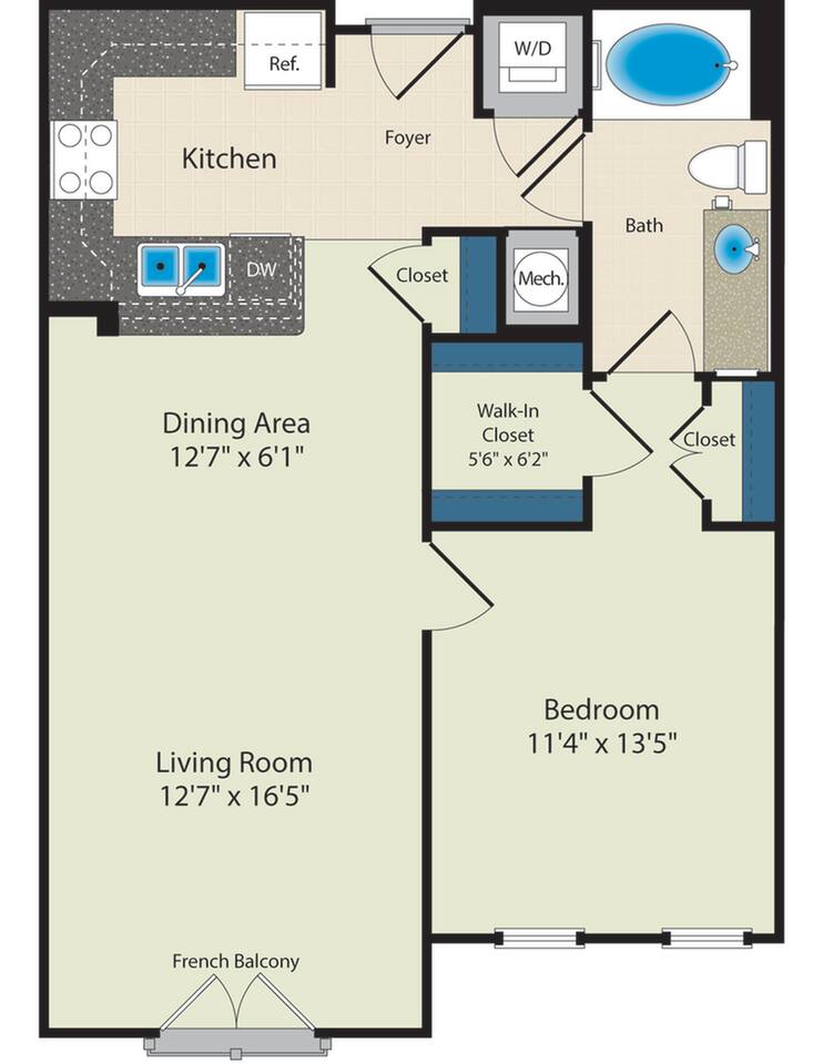 Floorplan diagram for The Truman, showing 1 bedroom