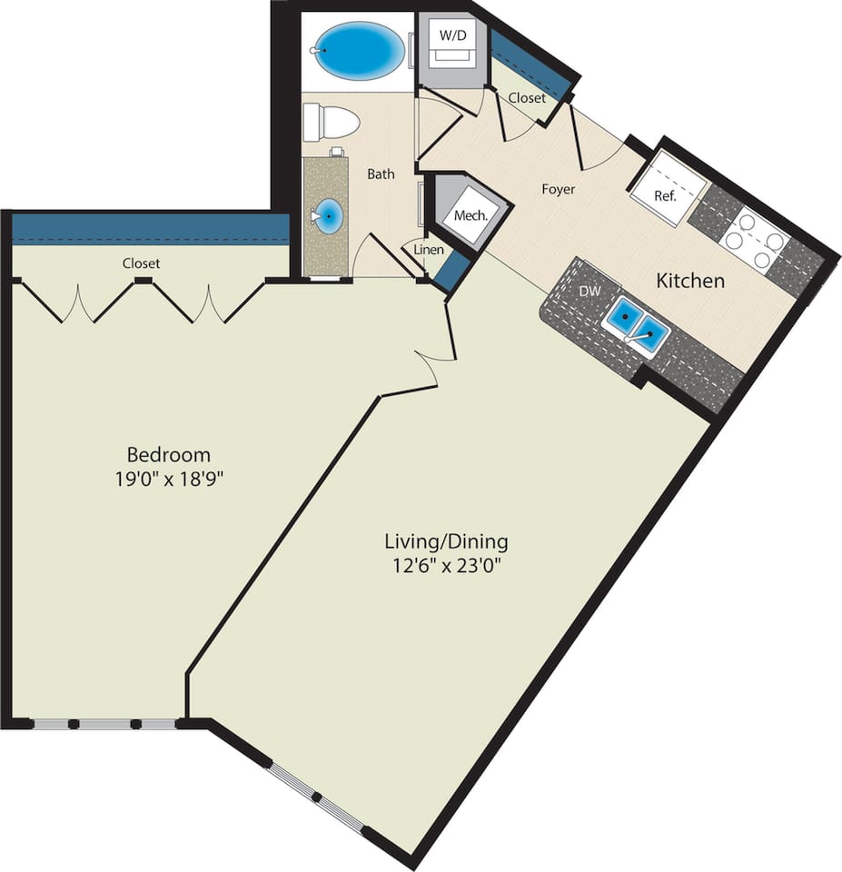 Floorplan diagram for The McKinley, showing 1 bedroom