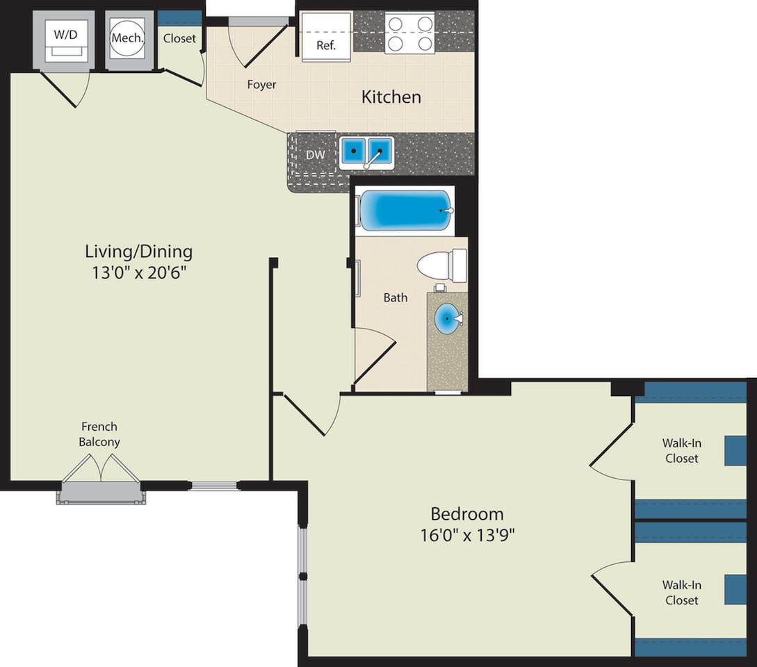 Floorplan diagram for The Wilson, showing 1 bedroom
