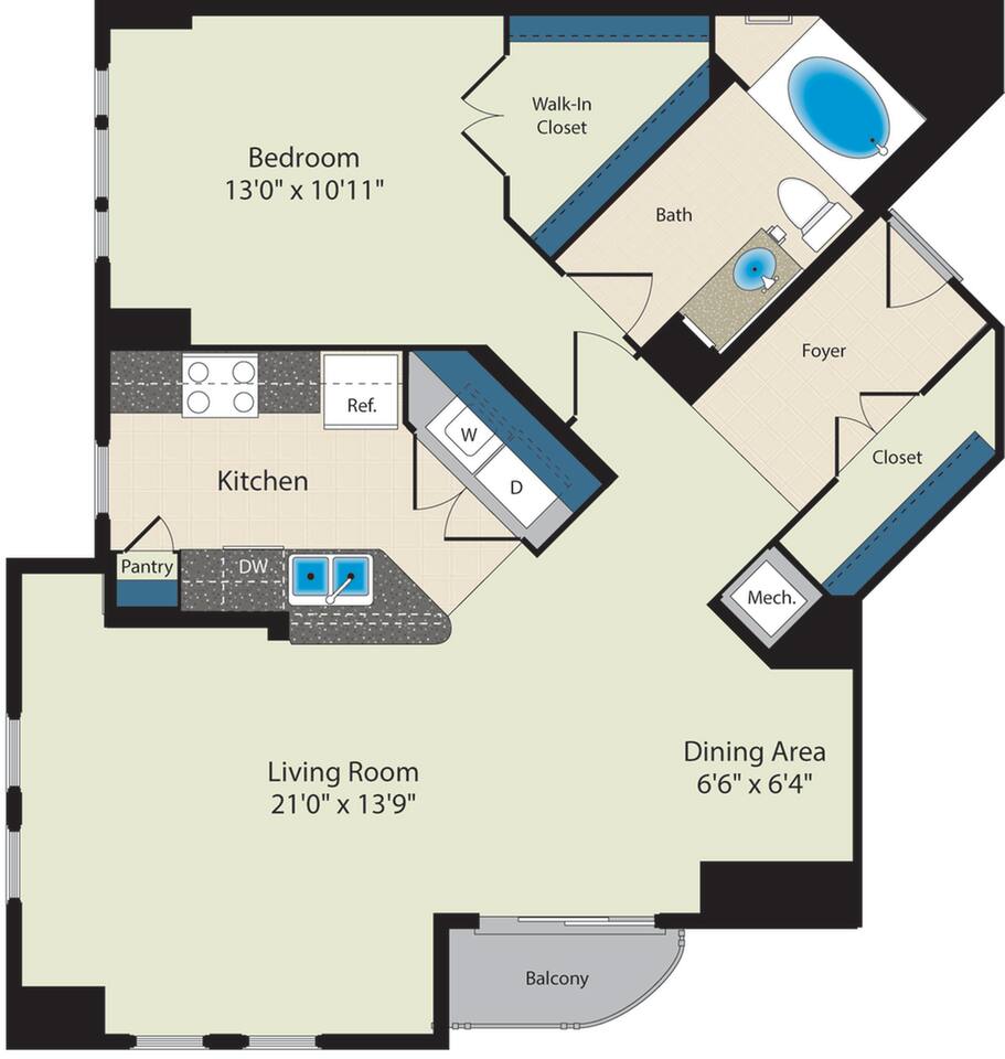 Floorplan diagram for The Cleveland, showing 1 bedroom