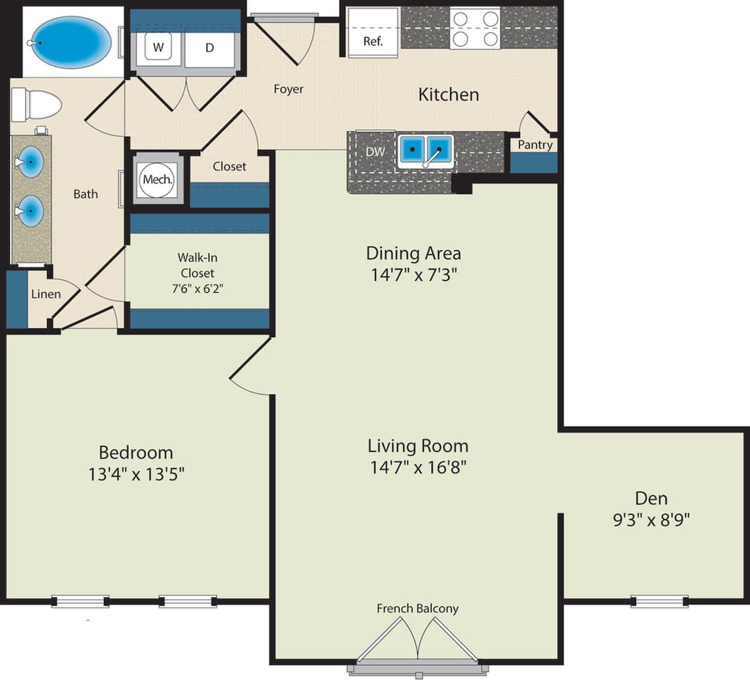 Floorplan diagram for The Garfield, showing 1 bedroom