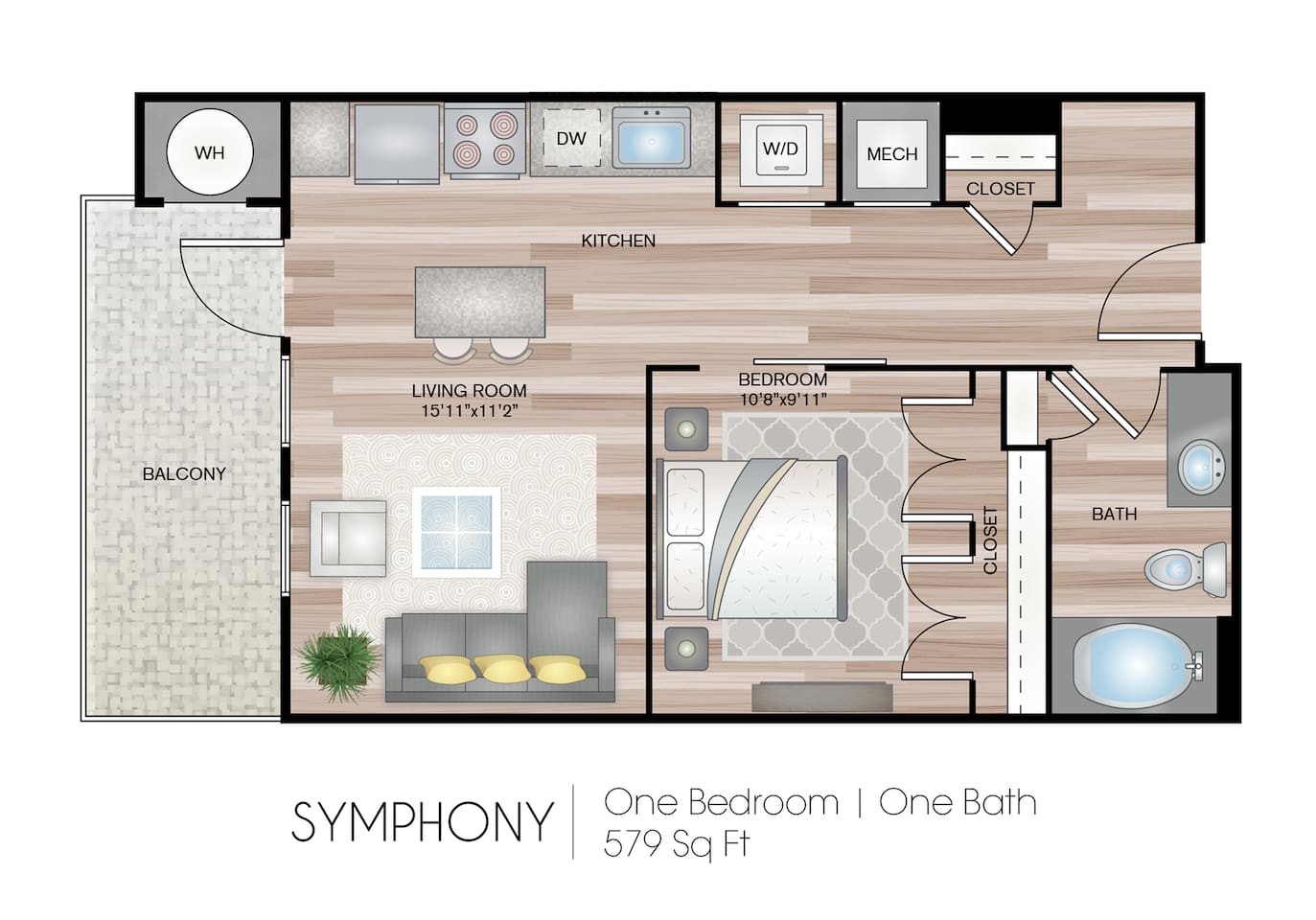 Floorplan diagram for Symphony, showing Studio