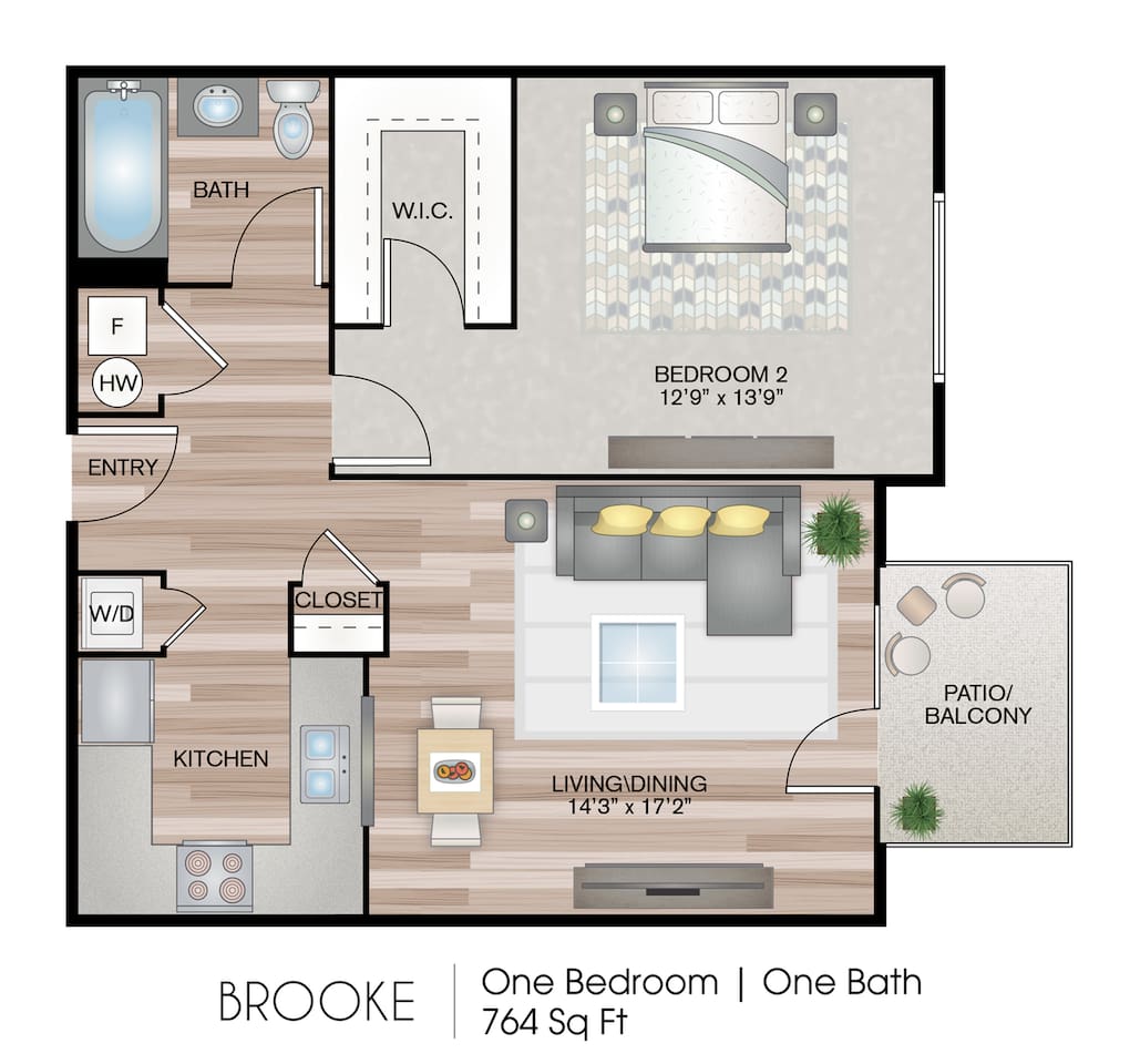 Floorplan diagram for Brooke, showing 1 bedroom