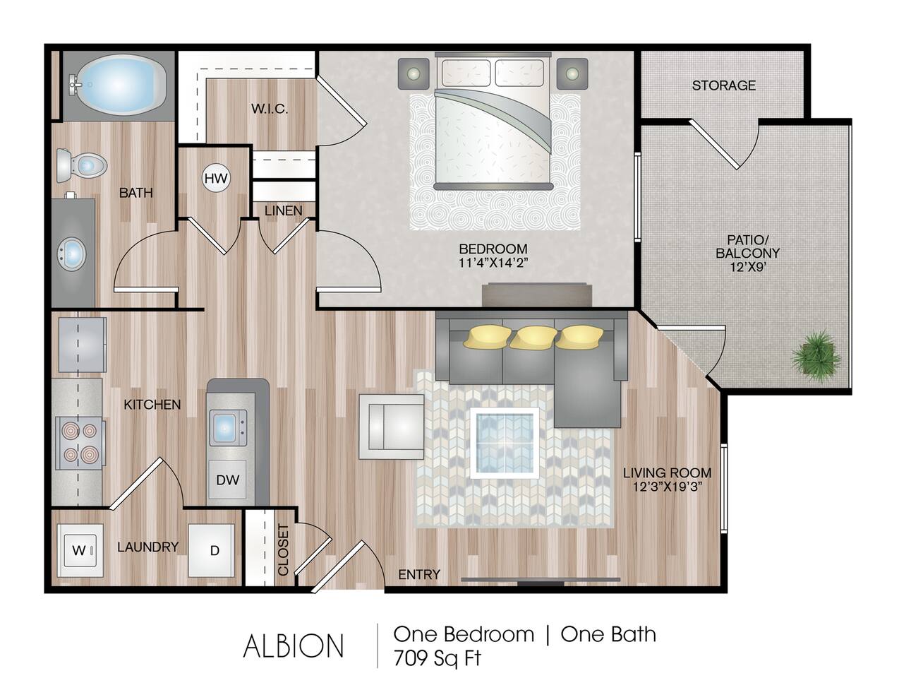 Floorplan diagram for Albion, showing 1 bedroom