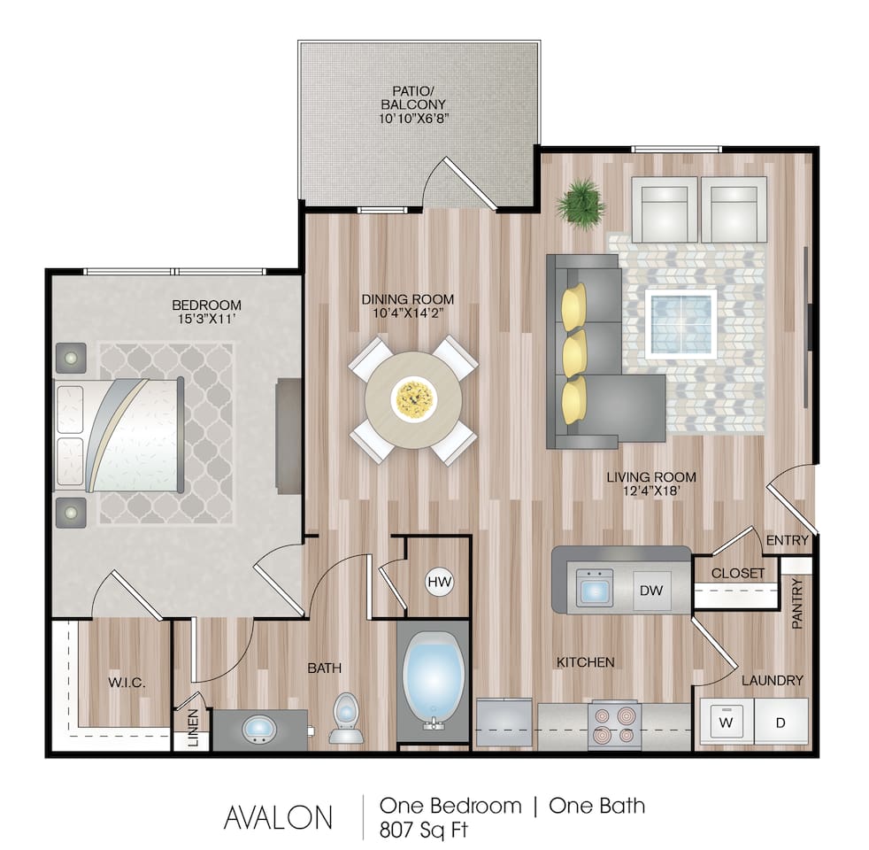 Floorplan diagram for Avalon, showing 1 bedroom